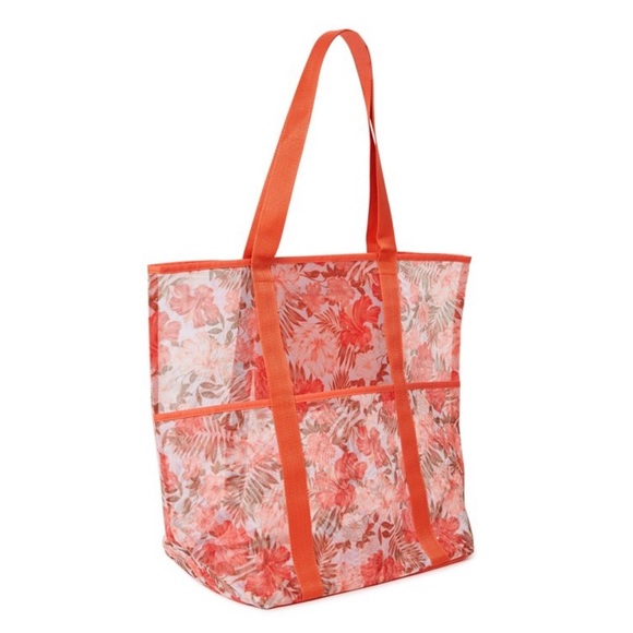 Beach Mesh Tote Bag Floral Print - Picture 3 of 6
